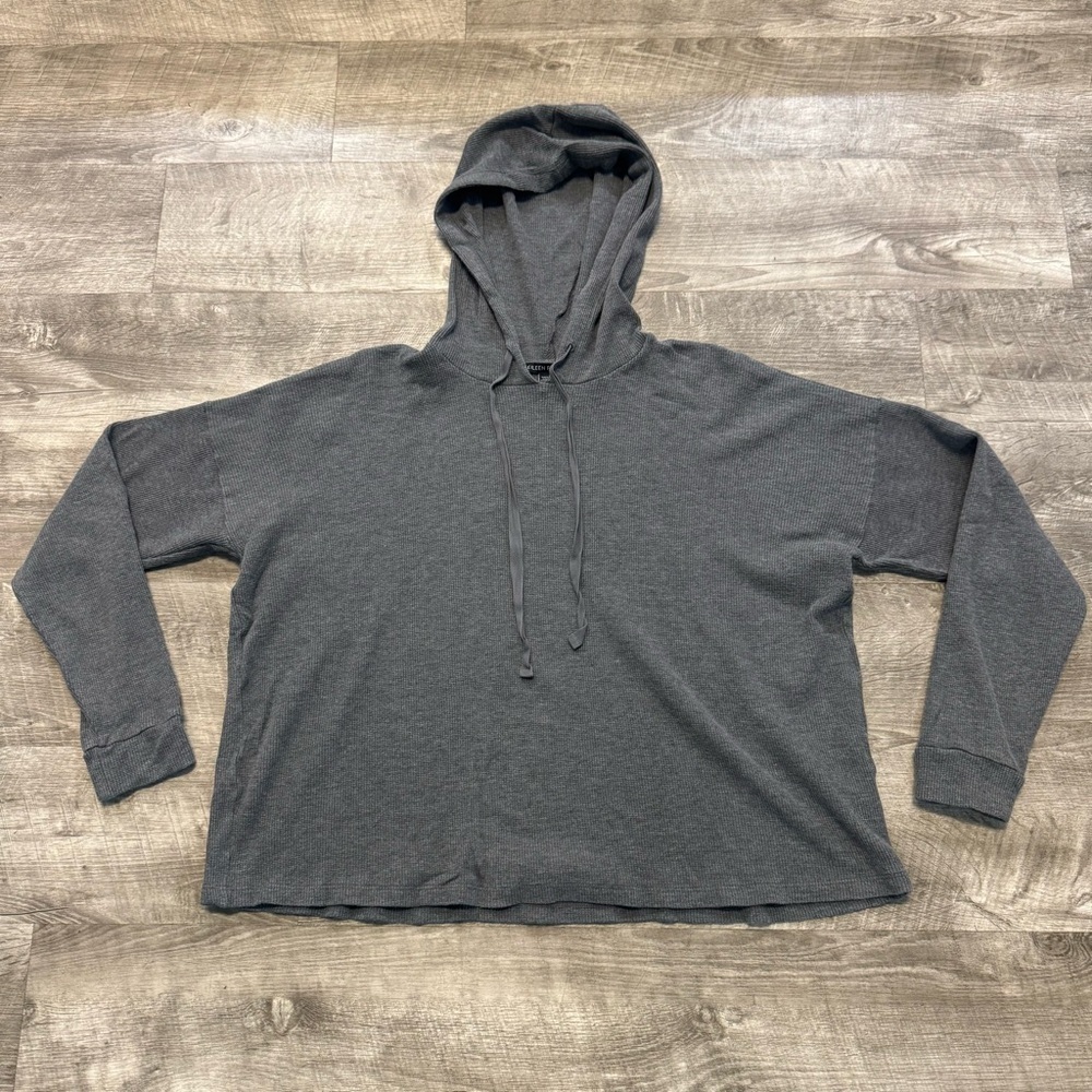 Eileen Fisher Organic Cotton Heather Gray Hooded Pullover Top Sz. M